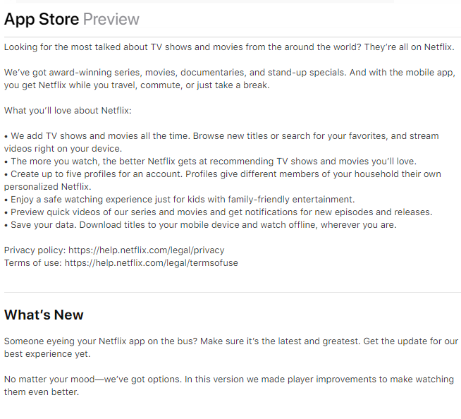 app store description